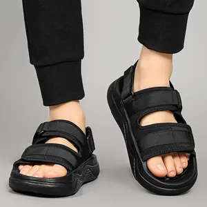 Men's black outdoor platform sandals with adjustable straps and soft thick soles