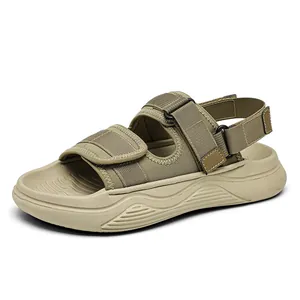 Men's outdoor sports sandals in beige with adjustable velcro straps and cushioned sole