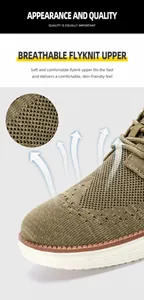 Nahaufnahme der atmungsaktiven Fly-Woven-Struktur und des Khaki-Materials bei Freizeitschuhen