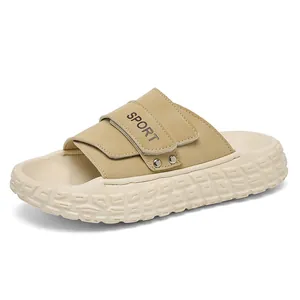 Men's high-quality beige platform slide sandals with soft sole and SPORT lettering