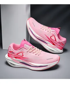 Scarpe da corsa rosa in carbonio con mesh traspirante e suola ammortizzata per donna