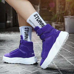 Modische lila High-Top Wildleder-Sneaker für Herren mit dicken Sohlen und Klettverschluss