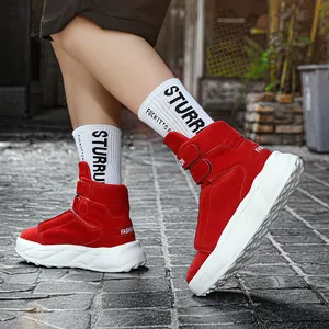 Modische rote High-Top-Herren-Sneaker mit Plateausohle und Klettverschluss-Riemen