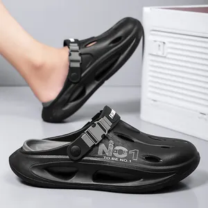 Zuecos deportivos de EVA negros para hombre con suela gruesa antideslizante de playa