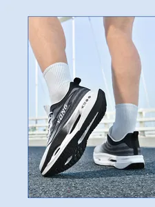 Detail of running shoes with hollow shock-absorbing midsole and breathable knit fabric