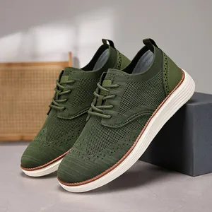 Heren Fly-Knit Mesh Casual Loafers Ademende Oxford Wandelschoenen Brogue Perforaties Vetersluiting Lichtgewicht Schoenen