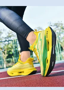 Detail of professional running shoe with hollow midsole design on an athletic track