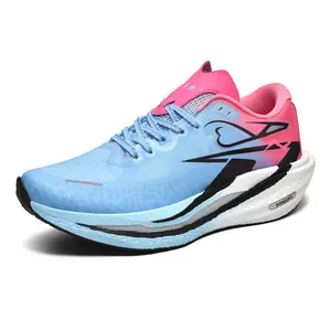 Scarpe da corsa leggere con piastra in carbonio e mesh traspirante sfumato blu rosa