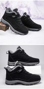 Détail de bottes d'hiver avec doublure en fourrure synthétique et fermeture velcro