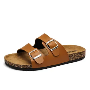 Klassieke bruine kurken sandalen met verstelbare dubbele gespen voor dames en heren