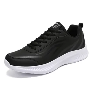 Zwarte waterdichte herensneakers met lichtgewicht schokabsorberende dikke witte zolen
