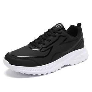 Scarpa da corsa da uomo in pelle impermeabile con suola spessa antiscivolo nero bianco