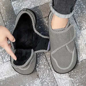 Scarpe da Camminata a Punta Larga Uomo Donna Velluto a Coste Fodera Pile Inverno Caldo Scarpe Riabilitazione Regolabile Chiusura Strappo Antiscivolo Anziani