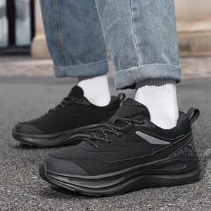 Men's lightweight black outdoor sports shoes with cushioned sole and lace-up closure