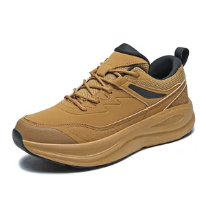Men's khaki lightweight cushioned sneakers with leather and mesh breathable upper