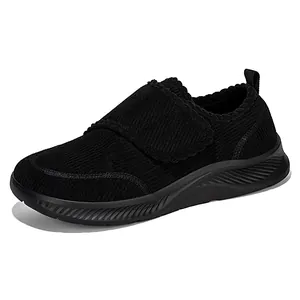 Scarpe larghe in velluto a coste calde con velcro per anziani e piedi gonfi