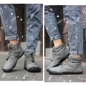 Winter outdoor high-top snow boots for men with warm fleece lining and elastic drawcord