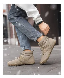 Men's winter snow boots featuring waterproof khaki leather and slip-resistant rubber soles