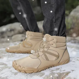 Men Outdoor Winter Snow Boots Waterproof Oxford Cloth Warm Thick Plush Lining Non-Slip Rubber Sole High Top Hiking Boots