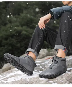 Deep gray waterproof barefoot snow boots with non-slip rubber soles for outdoor hiking