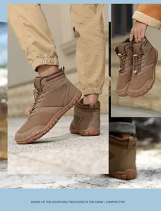 Macro detail of khaki winter snow boot with thick plush lining and anti-slip rubber sole