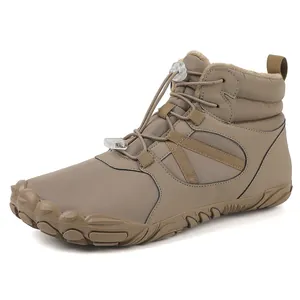 Waterproof khaki outdoor barefoot winter snow boots with warm faux fur lining