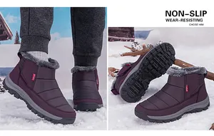 Détail de bottes de neige imperméables avec doublure en fourrure et semelle antidérapante