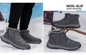 Bottes de neige imperméables gris foncé avec doublure en peluche et semelles antidérapantes