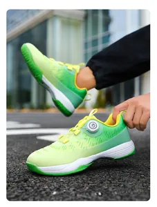 Close-up of the rotating buckle system and breathable mesh on professional court shoes