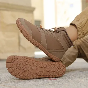 Waterproof men's barefoot winter boots in tan leather with warm faux fur lining
