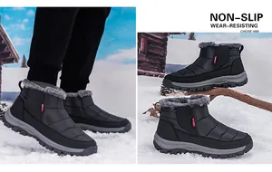 Détails des bottes d'hiver noires imperméables avec doublure en fourrure et semelle antidérapante