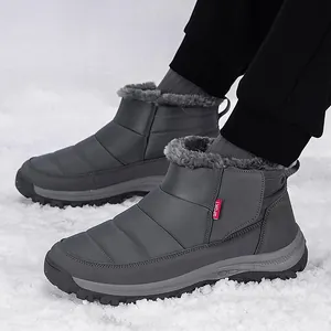 Bottes de neige gris foncé pour hommes avec doublure en fourrure et semelle antidérapante