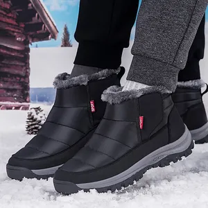 Bottes de neige imperméables pour seniors avec doublure en fourrure et semelle antidérapante