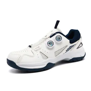 Zapatillas de tenis de mesa blancas y azul marino con doble cierre rotativo y malla