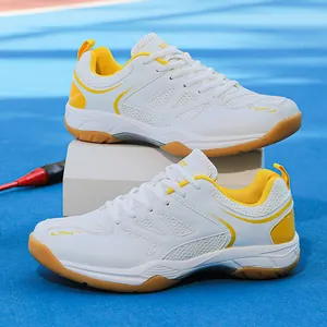 Chaussures de Badminton Professionnelles Hommes Femmes Maille Respirante Cuir PU Antidérapant Entraînement Indoor Tennis