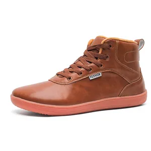 Bottes d'hiver barefoot marron à bout large avec doublure peluche et semelle orange