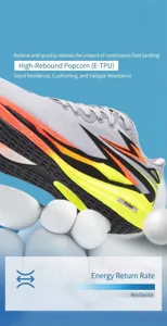 Close-up of lightweight running shoe with high-rebound cushioning midsole for energy return
