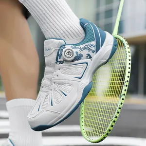 Profi-Badmintonschuhe in Weiß/Blau mit Drehverschluss und atmungsaktivem Mesh-Gewebe