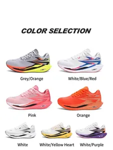 Collage of breathable mesh running shoes in seven vibrant colorways with foam cushioning