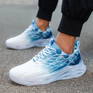 Zapatillas de Correr para Hombre Malla Transpirable Moda Degradado Patrón de Ala Absorción de Impactos Suela Gruesa Deporte