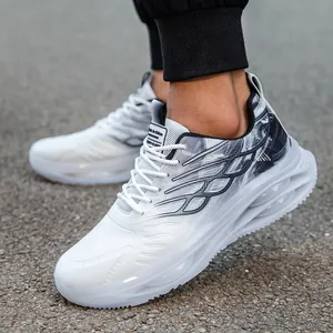 Zapatillas de running para hombre de malla con suela acolchada transparente y transpirable