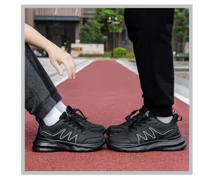 Outdoor fitness shoes featuring black mesh fabric and cushioned shock absorbing soles