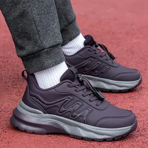 Deep purple lightweight cushioned walking shoes for seniors featuring anti-slip soles