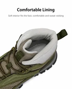 Detail of high-top hiking boot showing the padded mesh lining and sweat-wicking ankle support