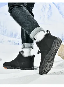 Detail view of anti-slip rubber outsole and warm thick plush lining for winter snow boots
