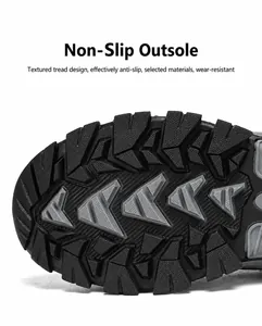 Detail shot of heavy-duty rubber sole with deep tread pattern for slip resistance