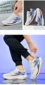 Detail of lightweight running shoes with mesh fabric and thick cushioning midsole
