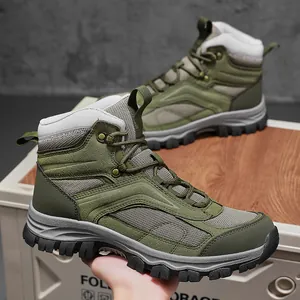 Winter outdoor high-top snow boots with olive green suede and non-slip rubber soles