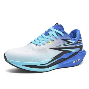 Blue and white gradient lightweight running shoes with cushioned thick sole for marathon training
