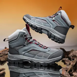 Winter high-top outdoor hiking boots with warm plush lining and durable rubber grip soles